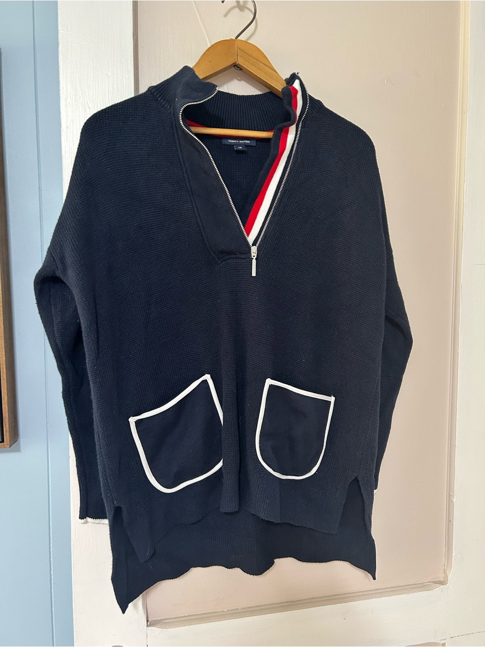 Tommy Hilfiger Navy Half-Zip Sweater with Red-White Trim